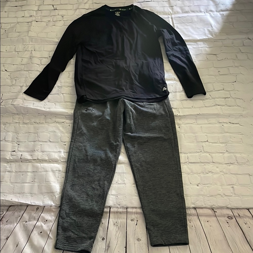 TEK Gear Black Long Sleeve Shirt and Under Armour Gray Sweatpants